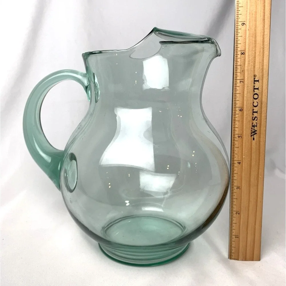 Mexican Green Glass Pitcher Rare Large Vintage Margarita